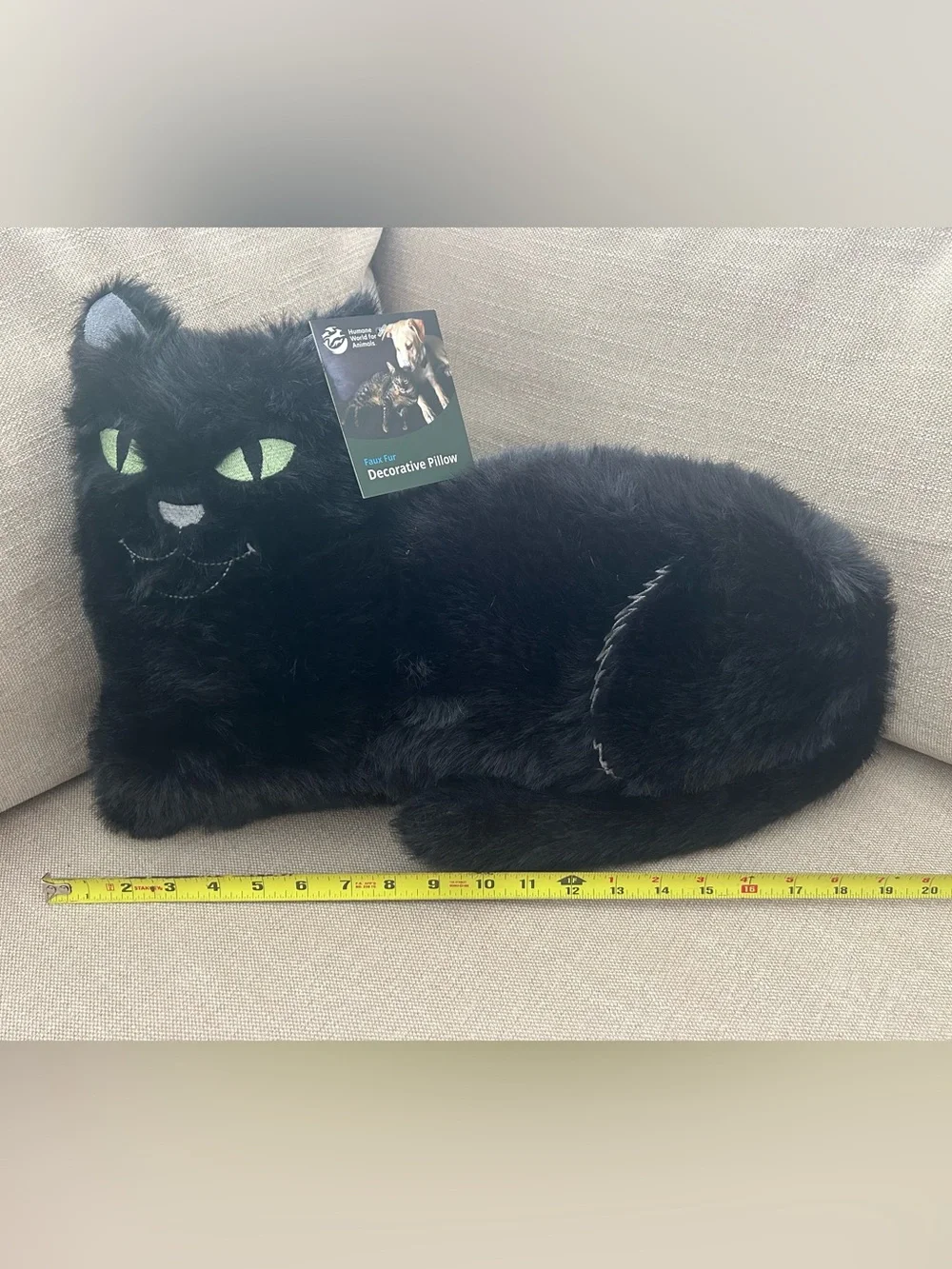 “New” Humane World For Animals Black Cat Decorative Pillow
